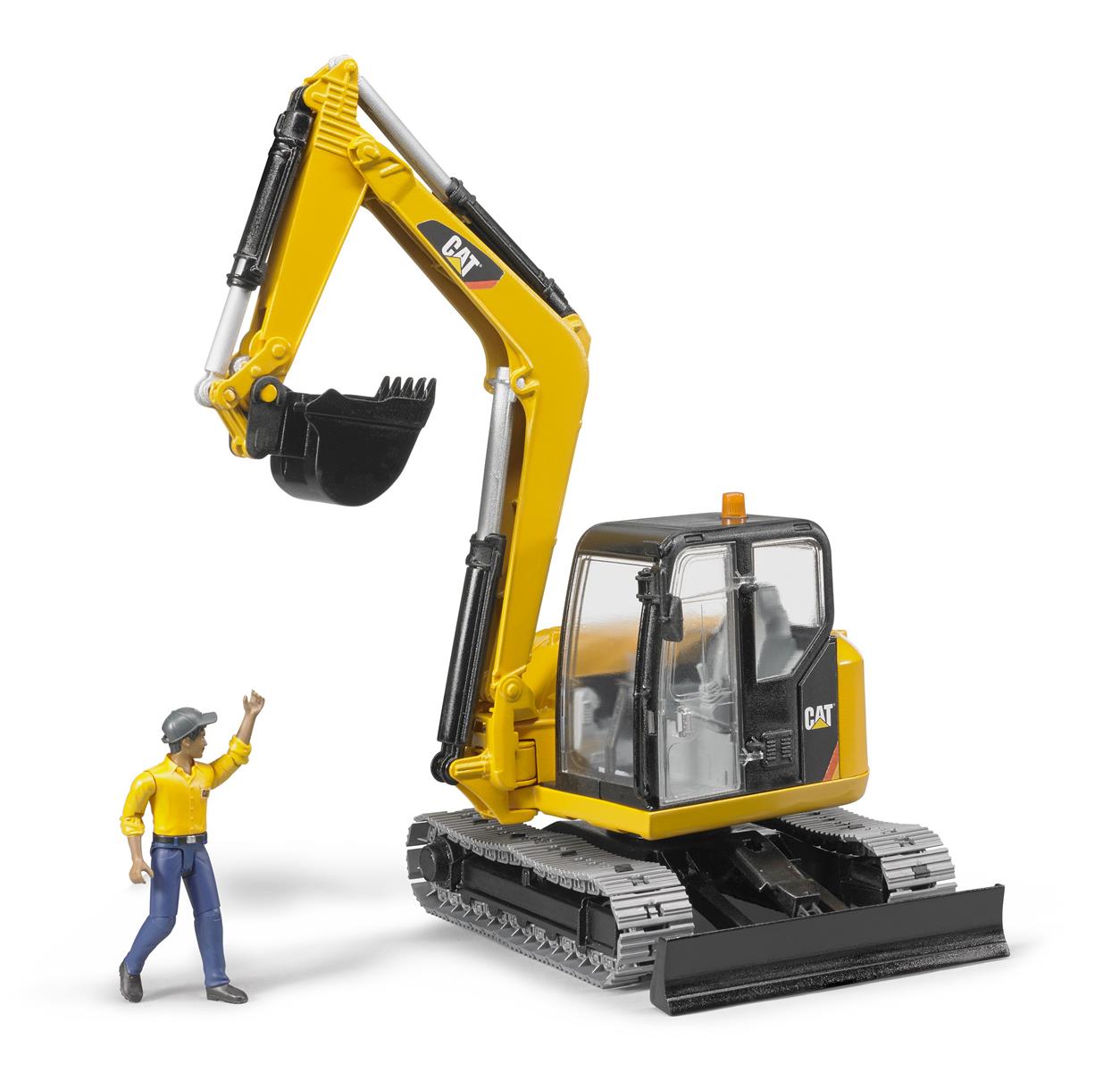 Bruder Caterpillar CAT Minibagger mit Bauarbeiter