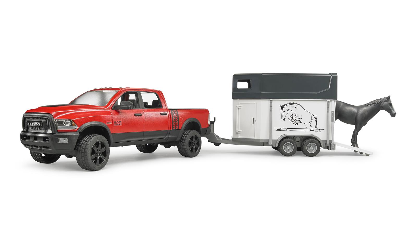 Bruder RAM 2500 Power Wagon mit Pferdeanhänger und Pferd