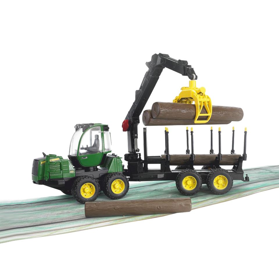 Bruder John Deere Rückezug 1210E mit 4 Baumstämmen und Holzgreifer