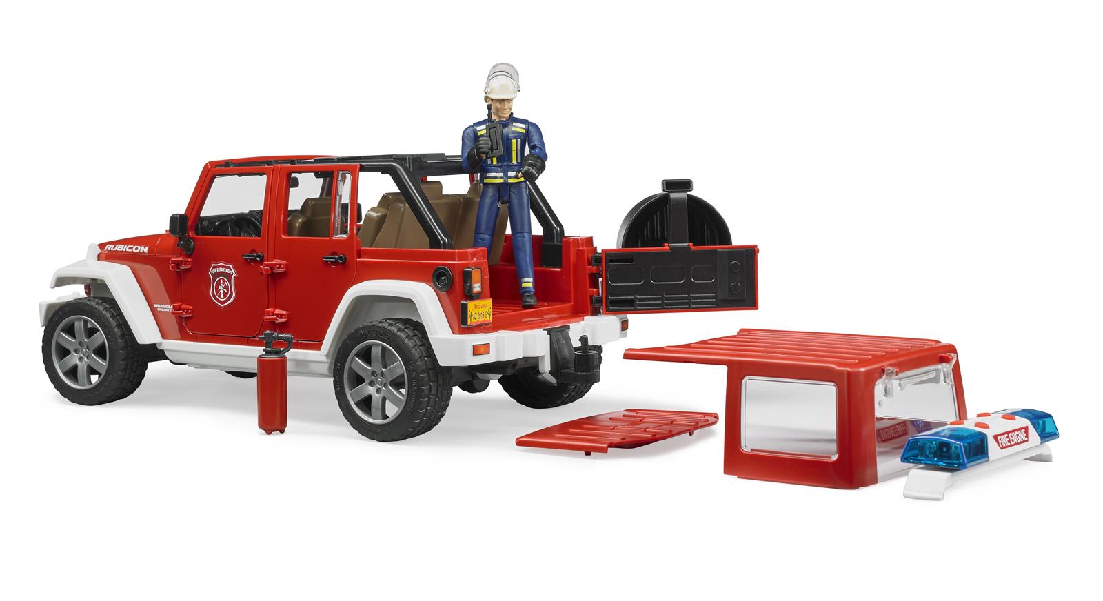 Bruder Jeep Wrangler Unlimited Rubicon Feuerwehr Einsatzfahrzeug & Feuerwehrmann