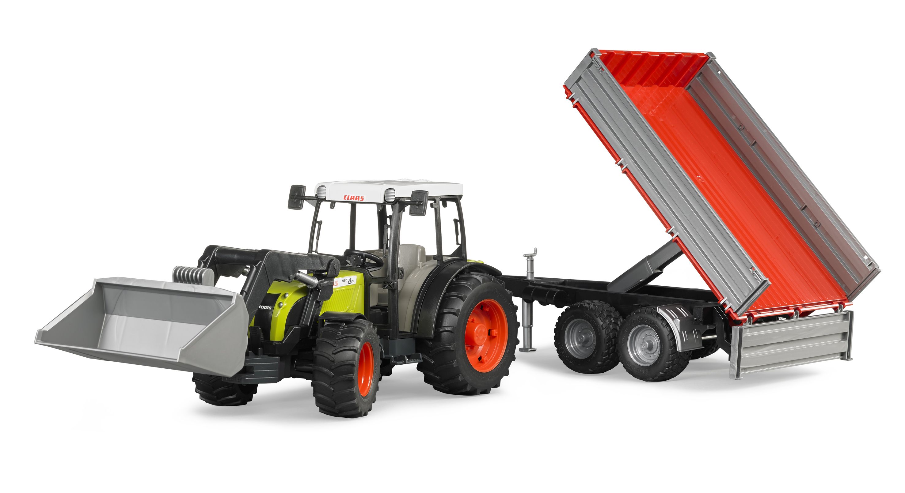 Bruder Claas Traktor Nectis 267 F mit Frontlader und Bordwandanhänger