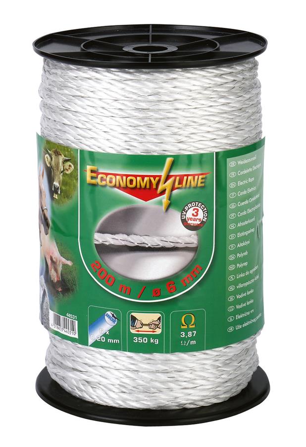 Kerbl Seil EconomyLine, 200 m, 6 mm, weiß, 6x 0,2 mm