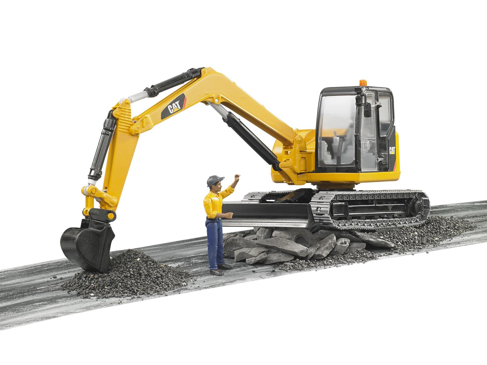 Bruder Caterpillar CAT Minibagger mit Bauarbeiter