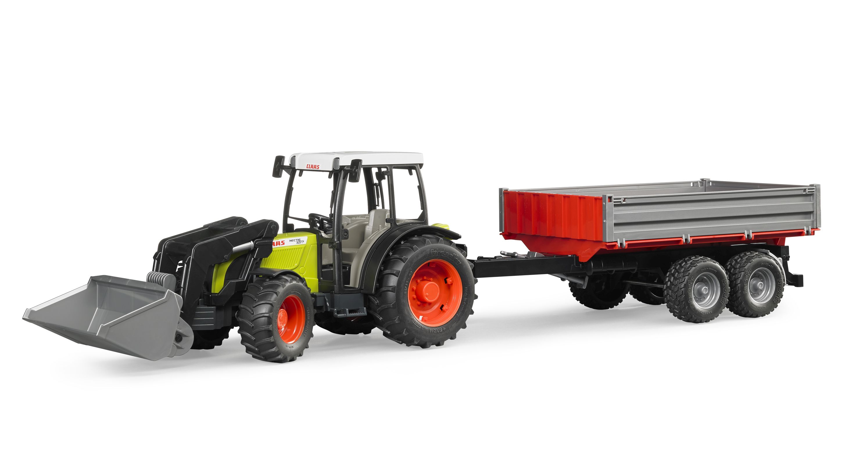 Bruder Claas Traktor Nectis 267 F mit Frontlader und Bordwandanhänger