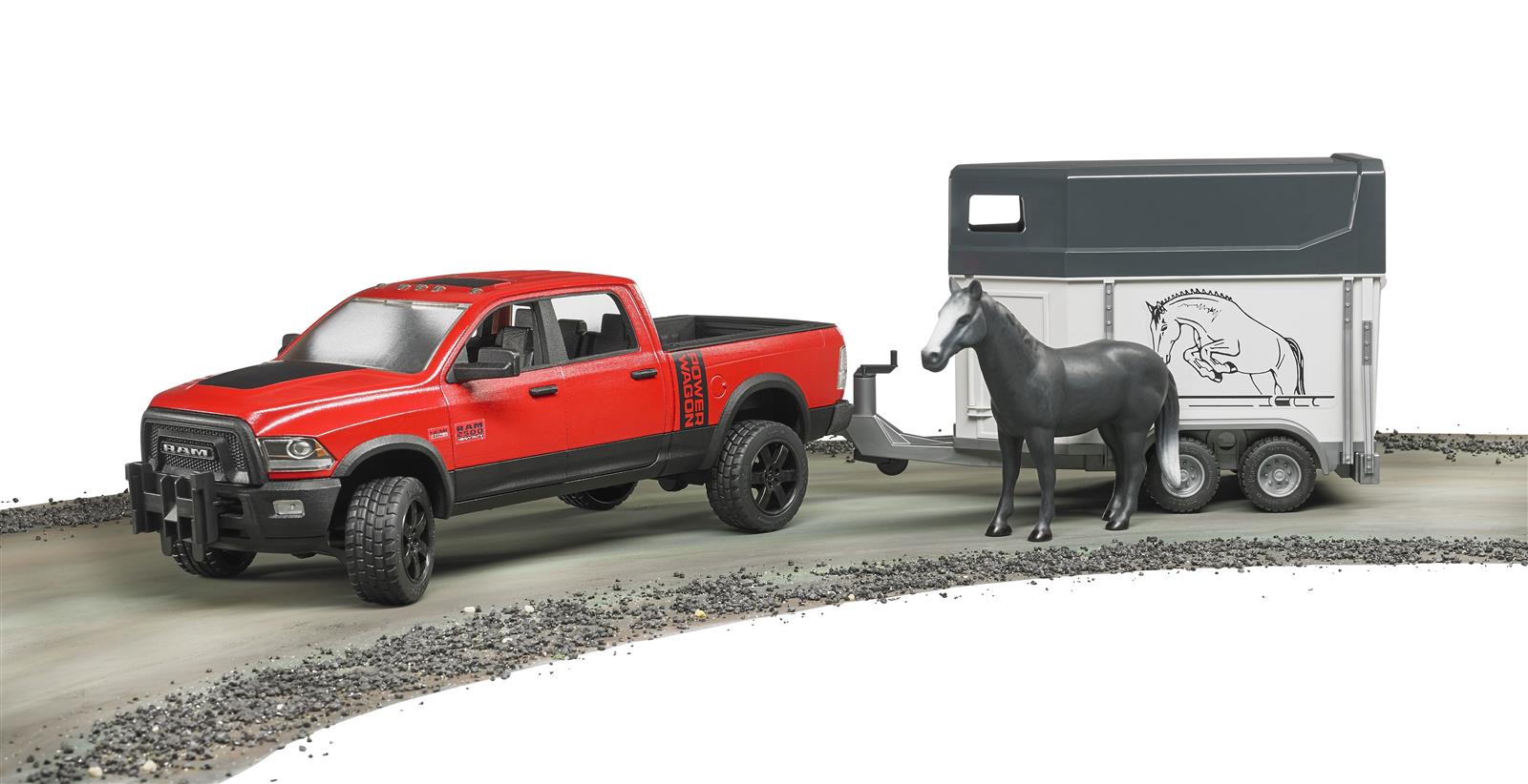 Bruder RAM 2500 Power Wagon mit Pferdeanhänger und Pferd