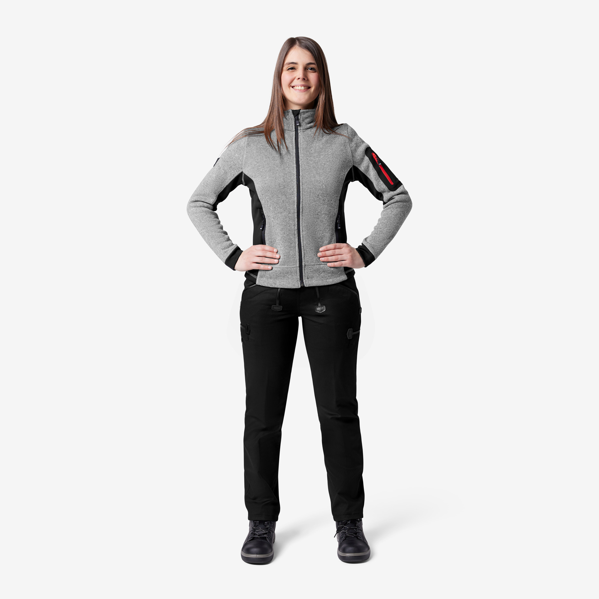 FHB Strick-Fleece Marieke, grau-schwarz XL