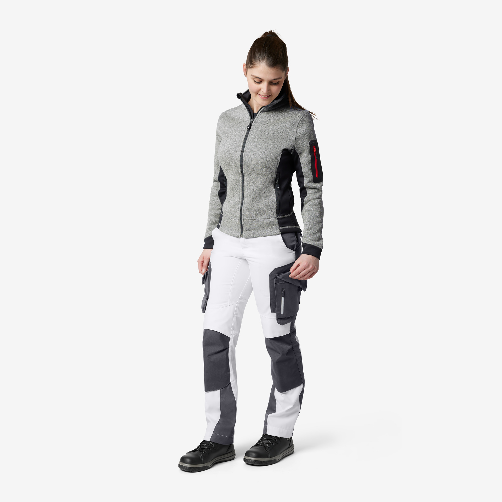 FHB Strick-Fleece Marieke, grau-schwarz XL