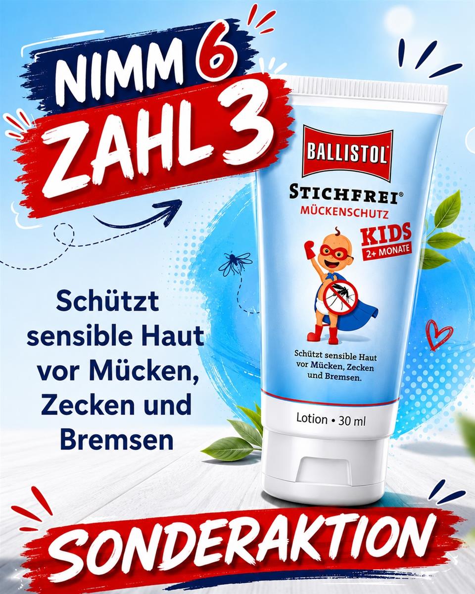 Aktion Kaufe 3 bekomme 6  Ballistol Stichfrei Kids Lotion, 6x30 ml