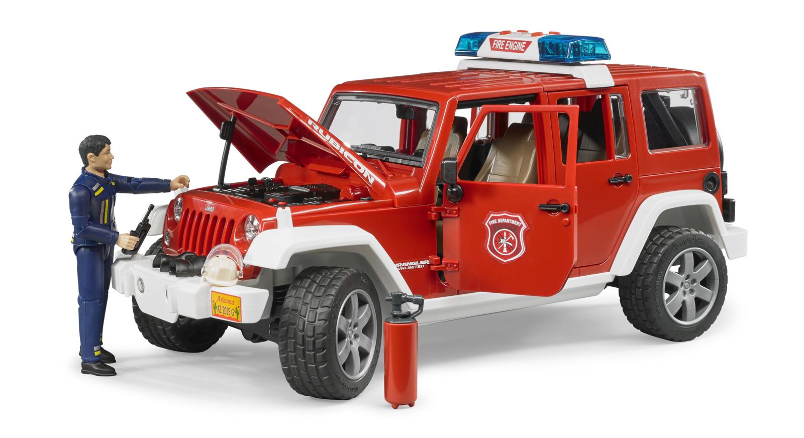 Bruder Jeep Wrangler Unlimited Rubicon Feuerwehr Einsatzfahrzeug & Feuerwehrmann