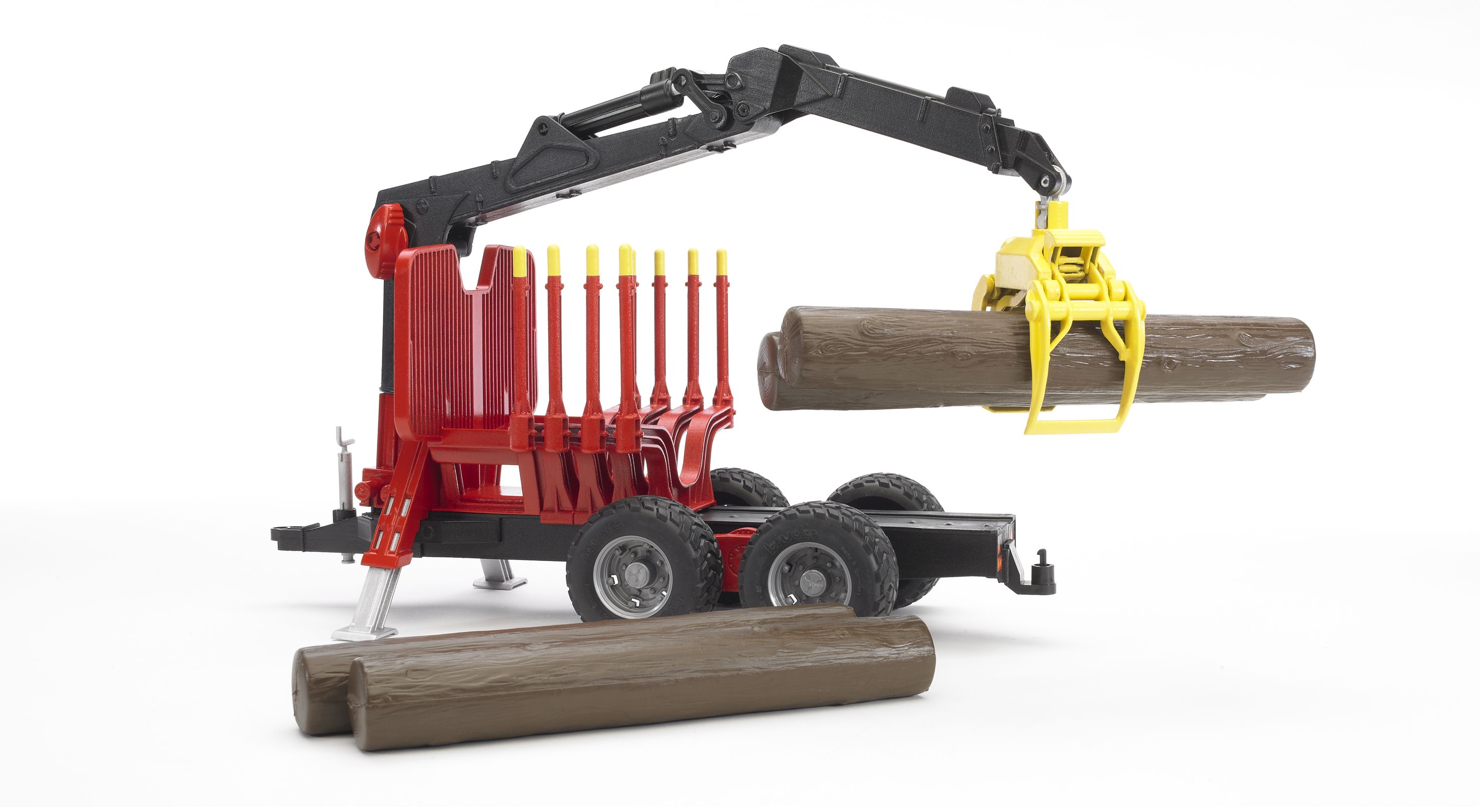 Bruder Rückeanhänger mit Ladekran, 4 Baumstämmen und Holzgreifer